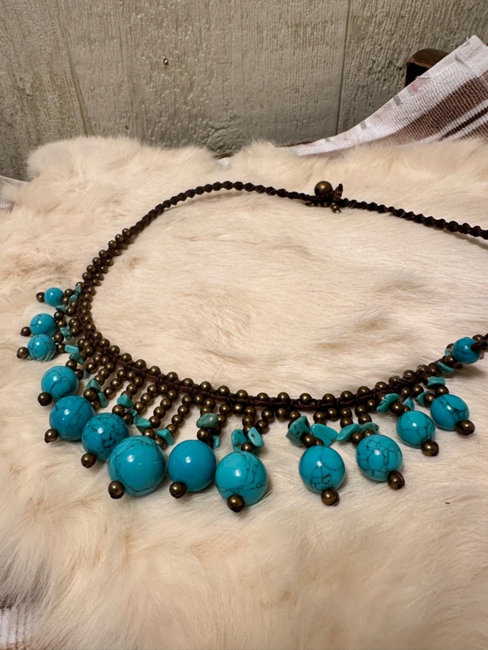 Turquoise Bead Fringe Necklace - Women Jewelry
